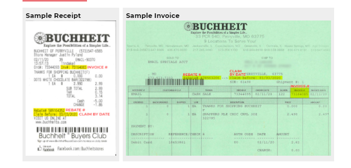 Location Of Rebate And Invoice Numbers On Receipts Buchheit